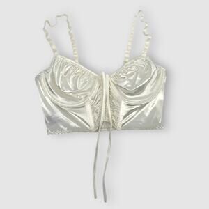 Y2k Vintage Frederick’s of Hollywood Ivory Satin Bustier Bralette Size 34B
